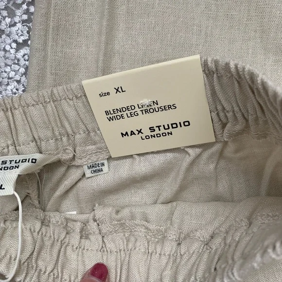 Max Studio London NWT Cream Wide-Leg Linen Trousers - Picture 5 of 15